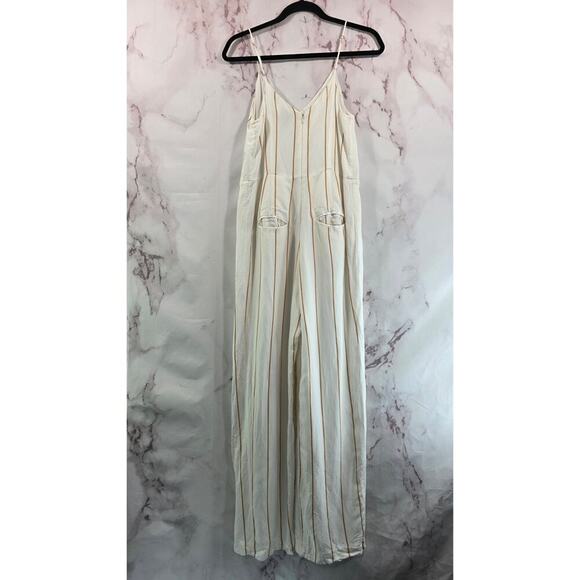 Anthropologie Jumpsuit Womens 8 Medium Linen Pinstripe Tank Essential - Picture 6 of 13